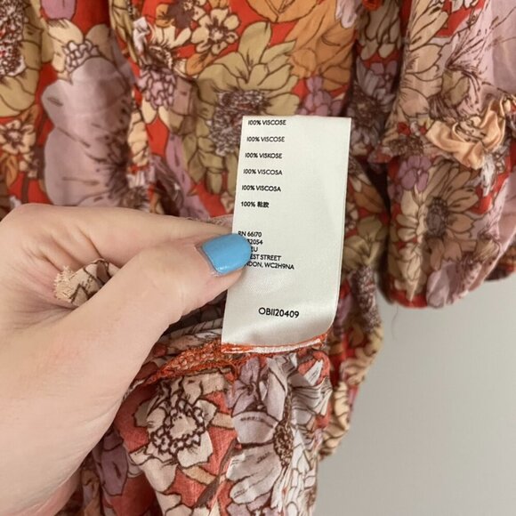 Free People Under Wraps Ruched Boho Floral Mini Dress Size 12 - Picture 4 of 9